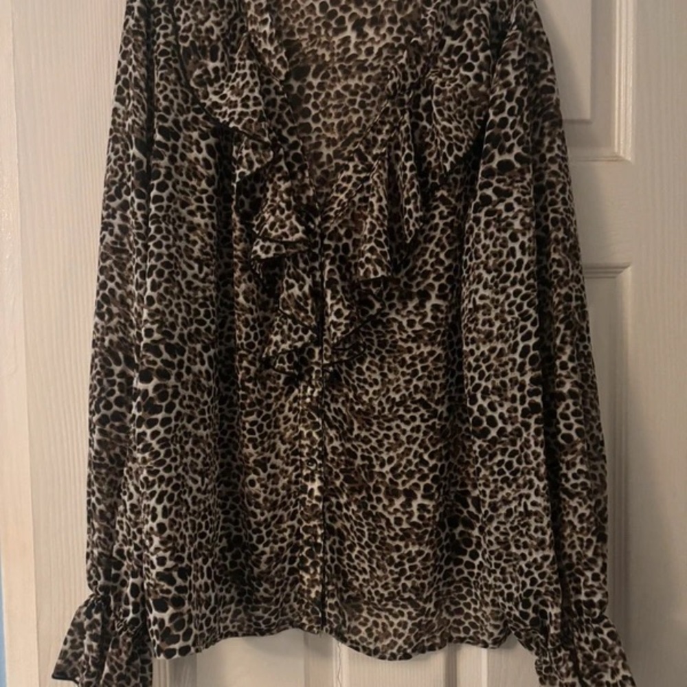 SHEIN Animal Print Ruffle Blouse